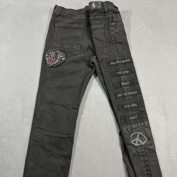 Sean John Jeans Mens 36x34 Black Panther Patches‎ Distressed Y2K Tapered - Picture 2 of 14